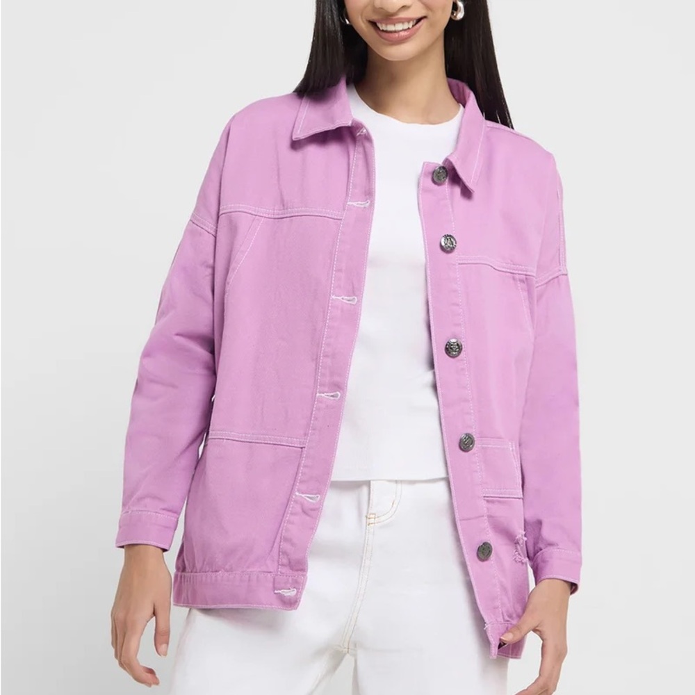 UO URBAN DAISY STREET Distressed Purple Denim Jean Jacket, Women’s Size 8